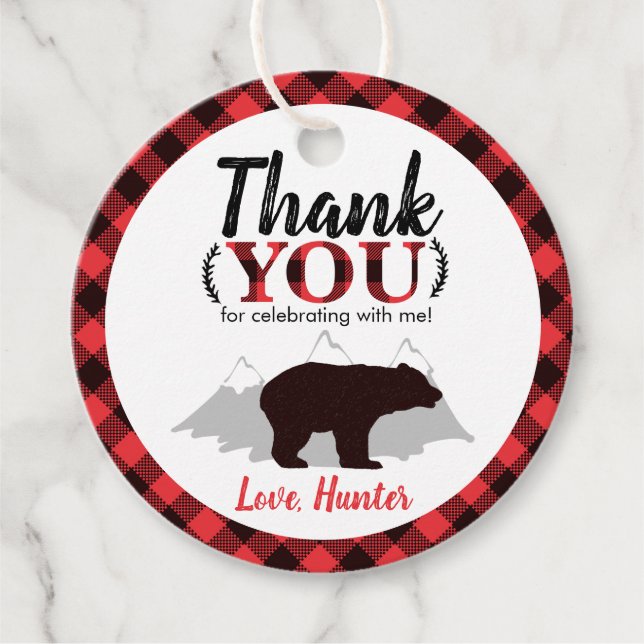 Étiquettes Cadeau Ours de bison rond Plaid bison bûcheron bûcheron A (Devant)