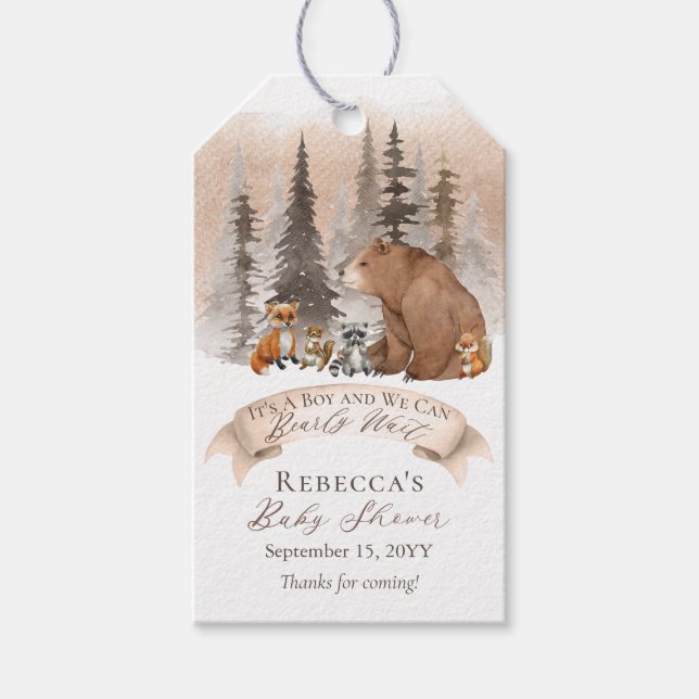 Étiquettes-cadeau Ours des bois |Animaux Baby shower Bearly Wait Boy (Devant)