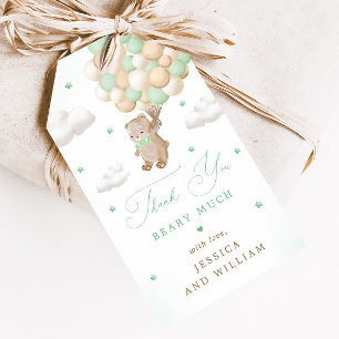 Étiquettes-cadeau Ours en peluche avec Baby shower Ballons verts