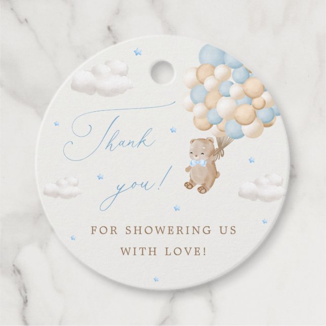 Étiquettes Cadeau Ours en peluche avec Merci Bleu Ballons (Devant)