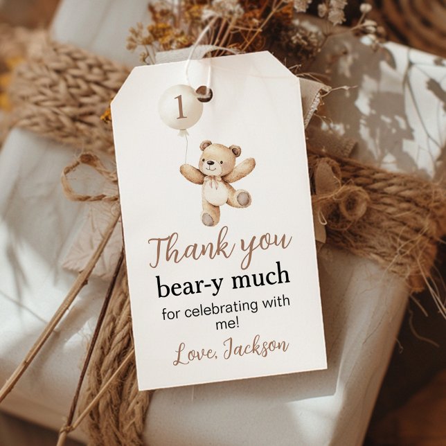 Étiquettes-cadeau Ours en peluche Béary Boy Anniversaire Merci (Créateur téléchargé)