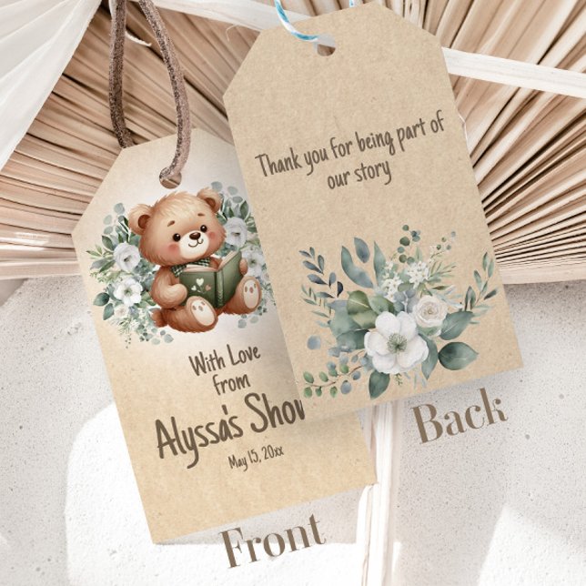 Étiquettes-cadeau Ours en peluche de livre d'histoires Livres ancien (Storybook teddy bear baby shower gift tags)