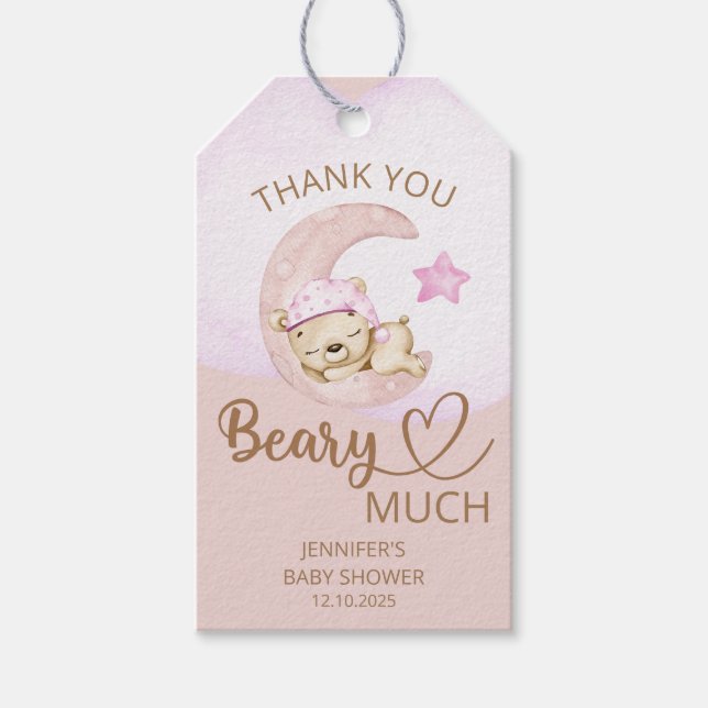 Étiquettes-cadeau ours en peluche fille ours bébé Merci baiser beauc (Devant)