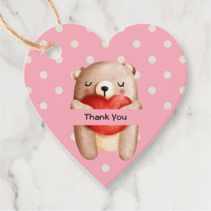 Étiquettes Cadeau Ours en peluche mignon portant un Merci du coeur r