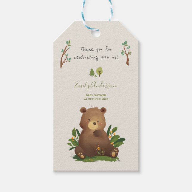 Étiquettes-cadeau Ours ・ Forêt forestière Animaux Illustration rusti (Devant)