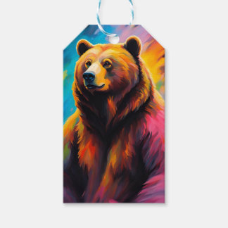 Étiquettes-cadeau Ours grizzli avec aurores boréales