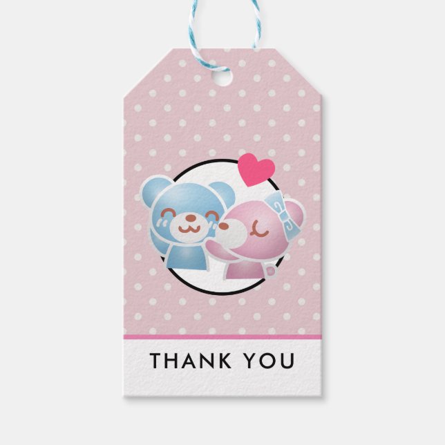 Étiquettes-cadeau Ours KIssing sur Merci mignon Pois (Devant)