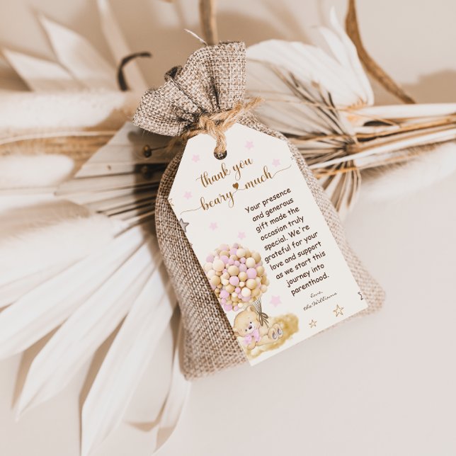 Étiquettes-cadeau Ours Merci rose rustique (Créateur téléchargé)