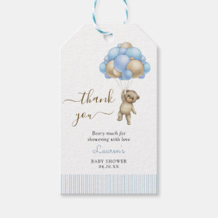 Étiquettes-cadeau Ours mignon avec ballons Garçon Merci Baby shower