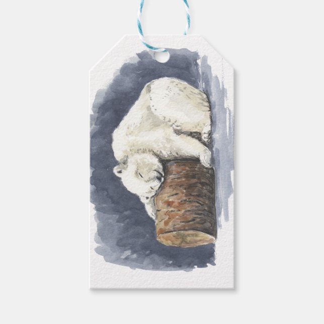 Étiquettes-cadeau Ours polaire dormant, aquarelle (Devant)