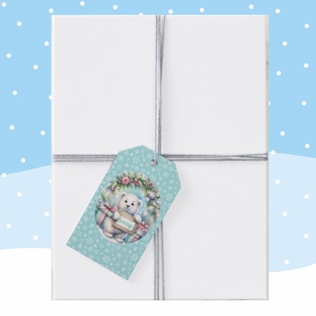 Étiquettes-cadeau Ours polaire mignon Personnaliser le texte Noël (Créateur téléchargé)