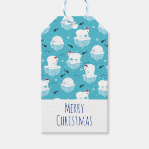 Étiquettes-cadeau Ours polaires mignons à Santa Hats Motif de Noël