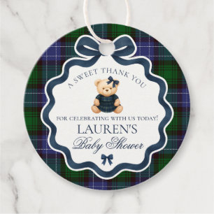 Étiquettes Cadeau Ourson à nœud coquet Prépa Tartan Baby Shower Circ