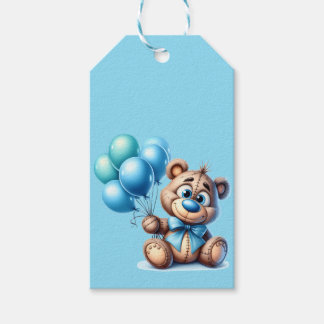 Étiquettes-cadeau Ourson avec Ballons Bleus Baby Shower