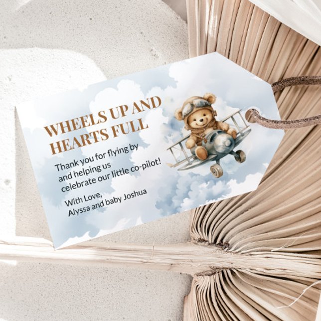 Étiquettes-cadeau Ourson en avion décollage Baby Shower (Wheels Up Little Co-Pilot baby shower gift tag)