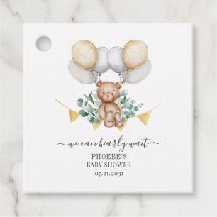 Étiquettes Cadeau Ourson et ballons Fête prénatale Eucalyptus à pein