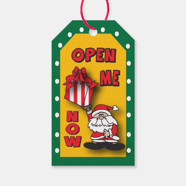 Étiquettes-cadeau Ouvrez-Moi Maintenant, Dit Père Noël (Devant)