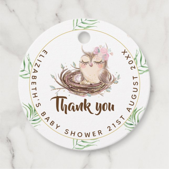 Étiquettes Cadeau Owl Baby Merci Cadeau Tags Faveurs Garçon Girl (Devant)