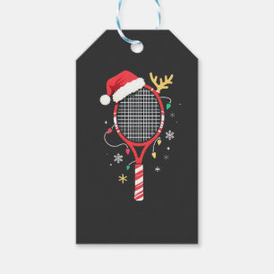 Étiquettes-cadeau Paddle de tennis avec chapeau de Santa et lumières