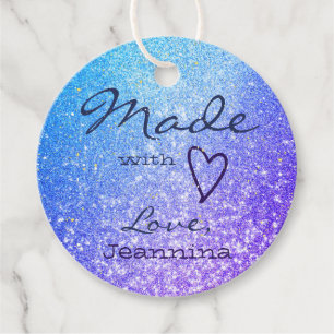 Étiquettes Cadeau Paillettes dégradées bleu violet Fabriqué avec amo