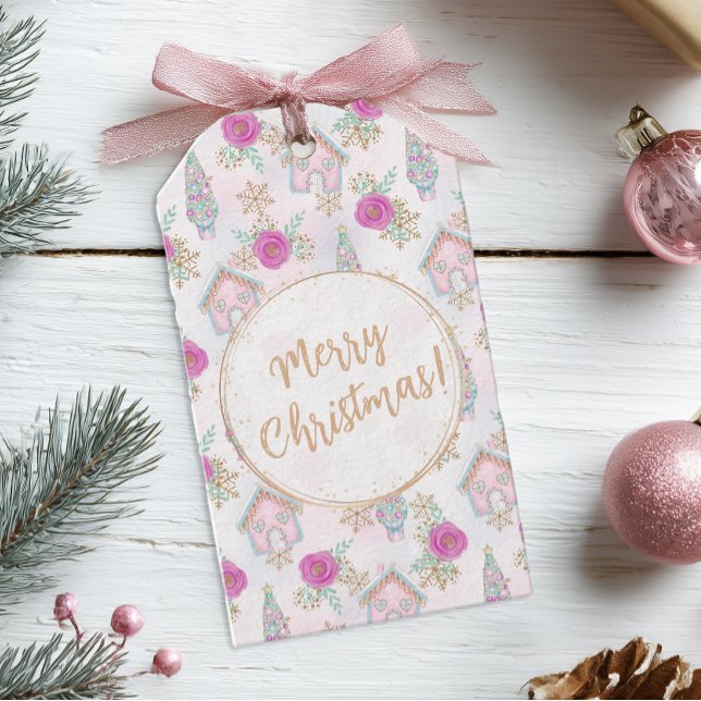 Étiquettes-cadeau Pain d'épice rose personnalisé Noël (Pretty pastel pink gift tag)