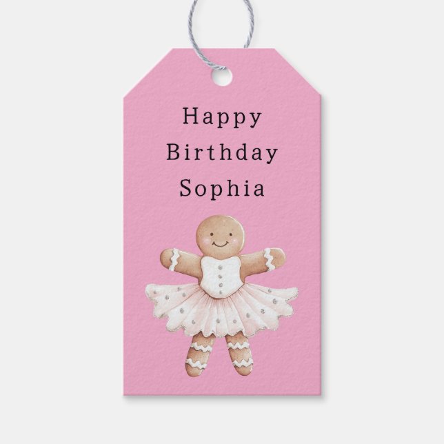 Étiquettes-cadeau Pain d'épices rose Fille Ballerina Ballet Annivers (Devant)