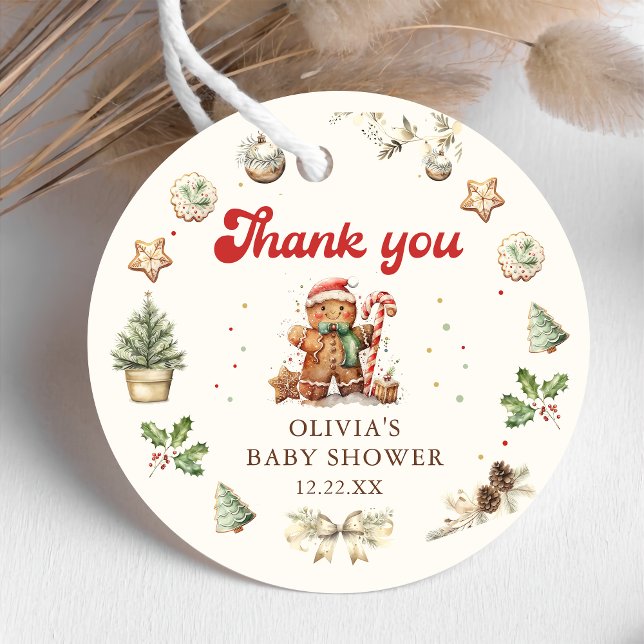 Étiquettes Cadeau Pain d'épices vert Baby shower Père Noël de Noël (Créateur téléchargé)