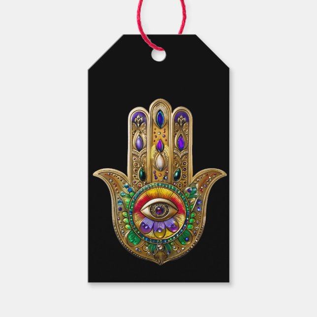 Étiquettes-cadeau Painted Gold Hamsa Amethyst Ruby Third Eye (Devant)