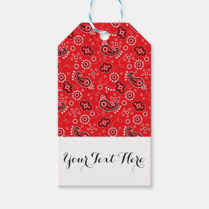 Étiquettes-cadeau Paisley Bandana noir rouge Imprimé personnalisé