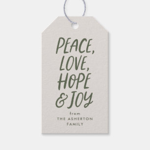 Étiquettes-cadeau Paix amour espoir joie vert Noël