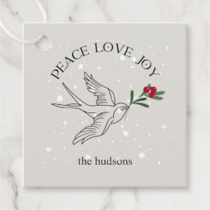 Étiquettes Cadeau PAIX AMOUR JOIE Noël Fêtes Baies rouges