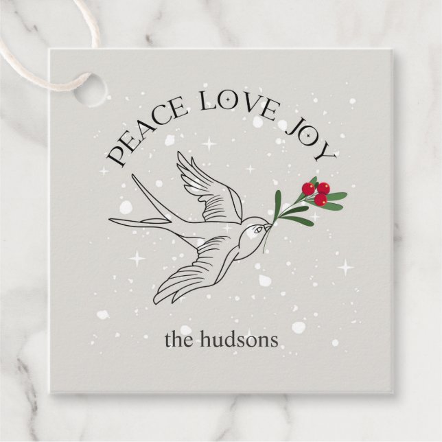 Étiquettes Cadeau PAIX AMOUR JOIE Noël Fêtes Baies rouges (Devant)