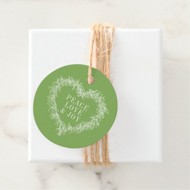 Étiquettes Cadeau Paix, amour joie vert mistletoe Noël vert (En situation)