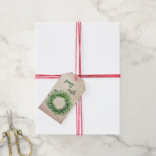 Étiquettes-cadeau Paix sur Terre Boxwood Wreath Noël