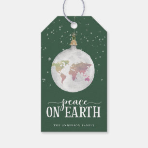 Étiquettes-cadeau Paix sur Terre Globe Ornement Green Holiday