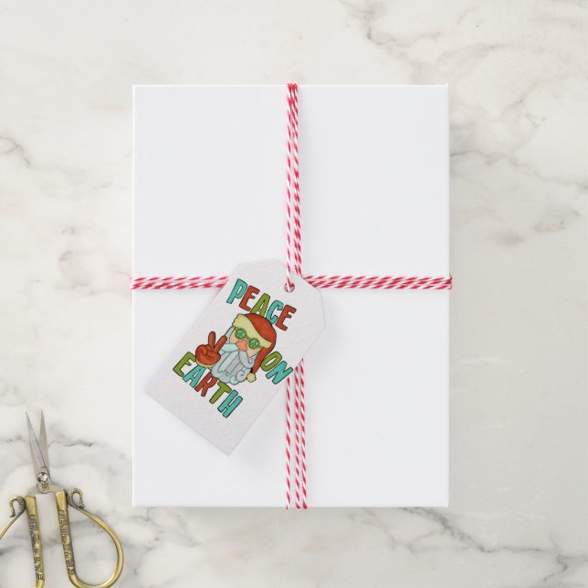 Étiquettes-cadeau Paix sur Terre Hippie Père Noël (Avec de la ficelle)