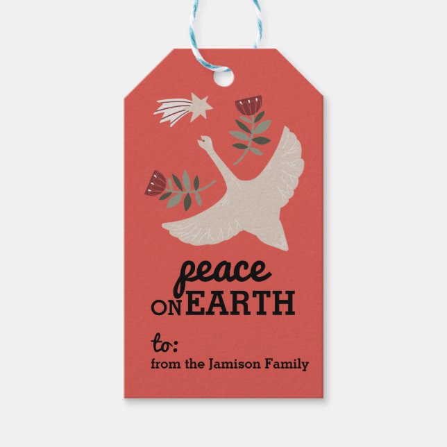 Étiquettes-cadeau Paix sur Terre Oie nordique et Noël étoile (Devant)