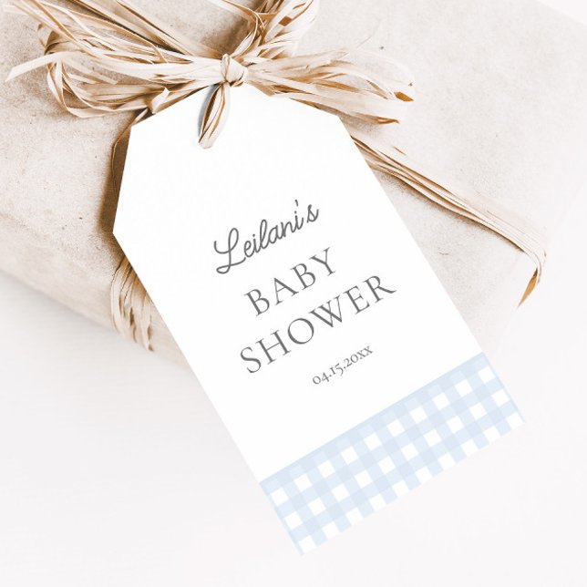 Étiquettes-cadeau Pale Blue En vichy Classic Boys Baby shower Favori (Créateur téléchargé)