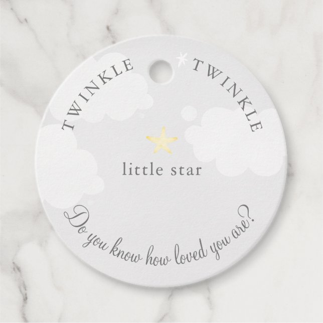 Étiquettes Cadeau Pale Grey Twinké Little Star Baby shower Anniversa (Devant)