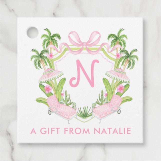 Étiquettes Cadeau Palm Beach Monogram Crest (Devant)