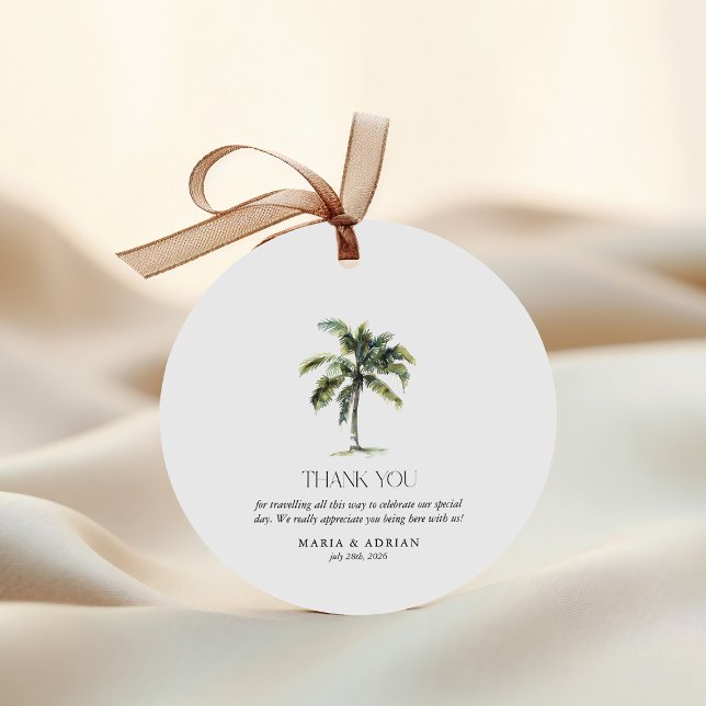 Étiquettes Cadeau Palm Tree minimal Mariage de plage tropicale (Créateur téléchargé)