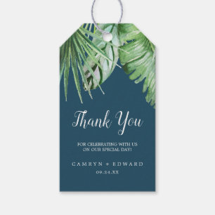 Étiquettes-cadeau Palme tropicale sauvage   Marine Blue Merci Favor