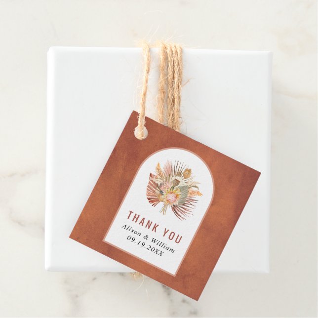 Étiquettes Cadeau Palmier séché, pampas herbe terre cuite Merci mari (En situation)