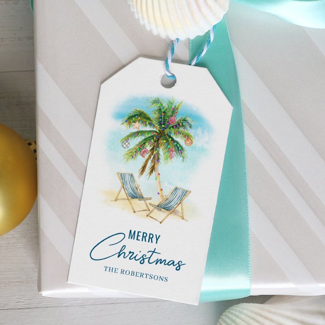 Étiquettes-cadeau Palmier tropical Joyeux Noël (Créateur téléchargé)