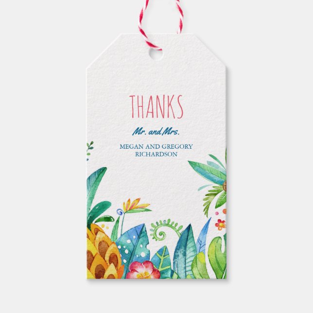 Étiquettes-cadeau palmiers de plage fleurs tropicales mariage (Devant)