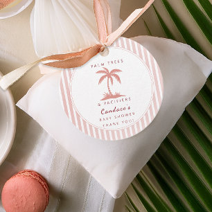 Étiquettes Cadeau Palmiers et Tétines Rose Fête de Naissance Côtière