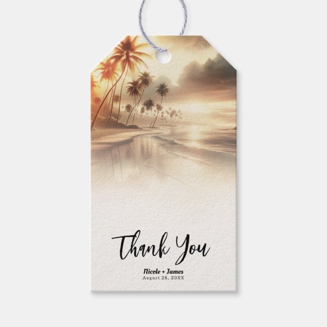 Étiquettes-cadeau Palmiers & Orange Sunset Beach Mariage (Devant)