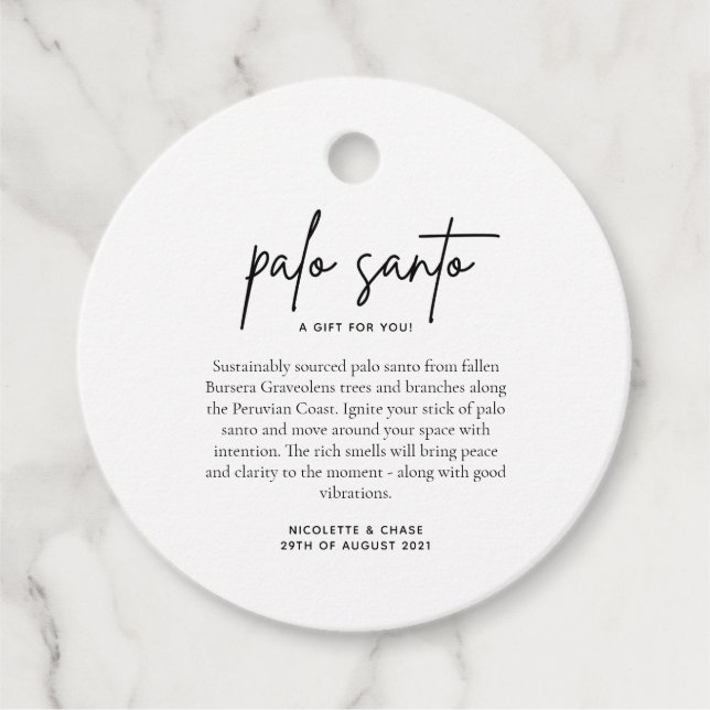 Étiquettes Cadeau Palo Santo Mariage Carte de Faveur (Devant)