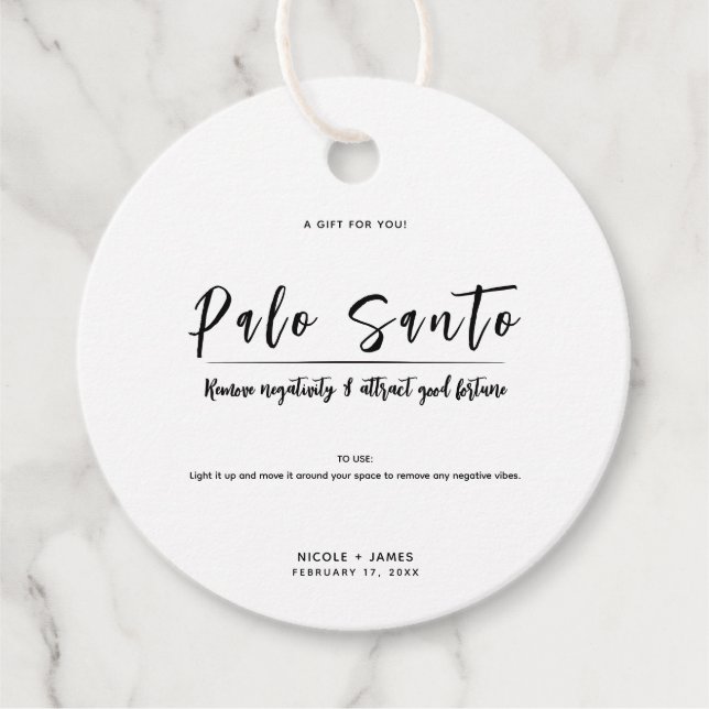 Étiquettes Cadeau Palo Santo Minimal Moderne Mariage (Devant)