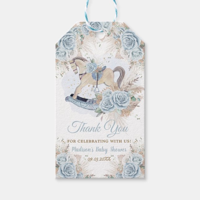 Étiquettes-cadeau Pampas Grass Blue Floral Rocse Baby shower (Devant)